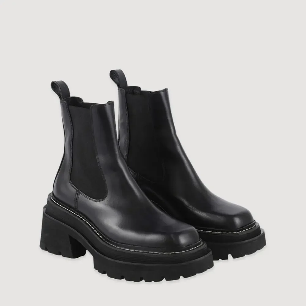 NEW Sandro Paris Black Leather Chelsea Boots Chunky Lug Sole Square Toe EU 37 - Picture 2 of 16